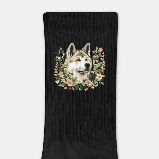 Akita Dog Botanical Illustration Nature Art 3 by BirdsnStuff