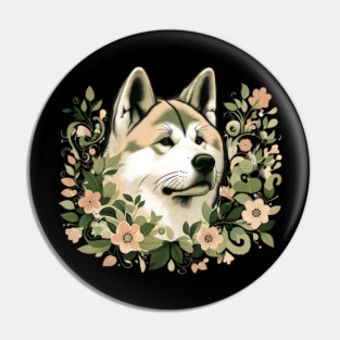 Akita Dog Botanical Illustration Nature Art 3 Pin