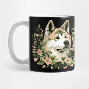 Akita Dog Botanical Illustration Nature Art 3 Mug