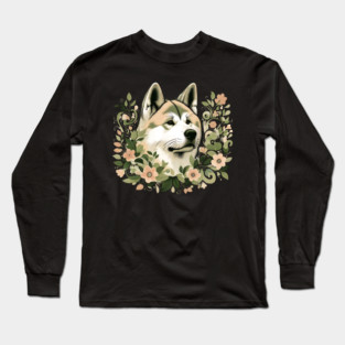 Akita Dog Botanical Illustration Nature Art 3 Long Sleeve T-Shirt
