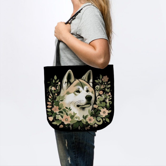 Akita Dog Botanical Illustration Nature Art 3 by BirdsnStuff