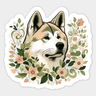 Akita Dog Botanical Illustration Nature Art 3 Sticker