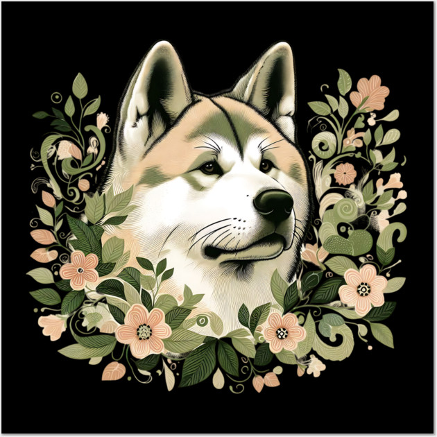 Akita Dog Botanical Illustration Nature Art 3 Wall Art by BirdsnStuff