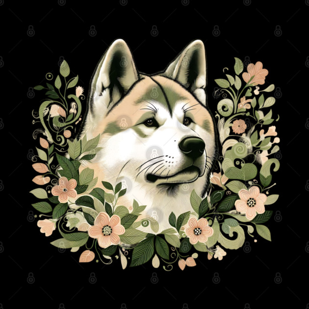 Akita Dog Botanical Illustration Nature Art 3 by BirdsnStuff