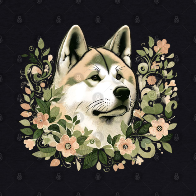 Akita Dog Botanical Illustration Nature Art 3 by BirdsnStuff