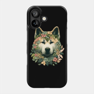 Akita Dog Botanical Illustration Nature Art 2 Phone Case