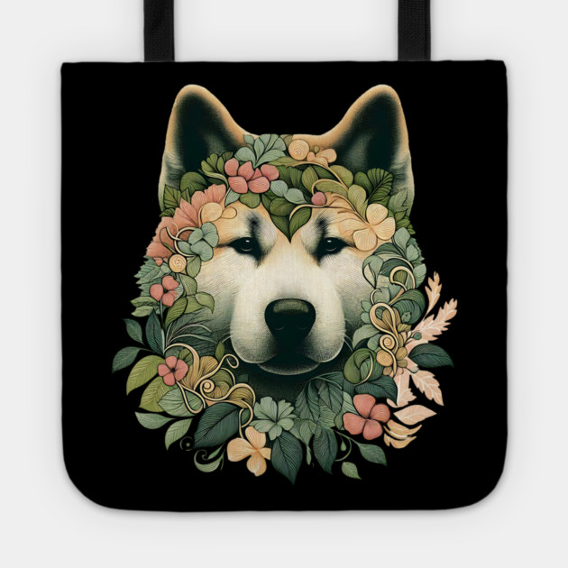 Akita Dog Botanical Illustration Nature Art 2 Tote by BirdsnStuff