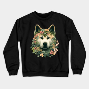 Akita Dog Botanical Illustration Nature Art 2 Crewneck Sweatshirt