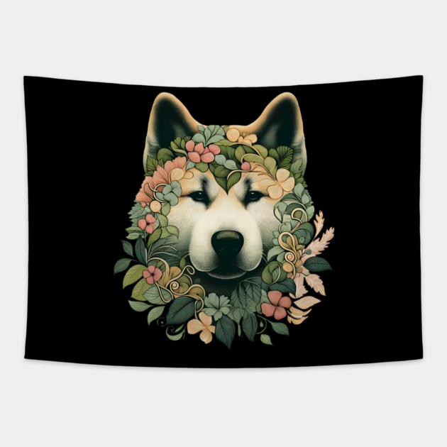 Akita Dog Botanical Illustration Nature Art 2 Tapestry by BirdsnStuff