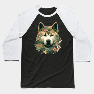 Akita Dog Botanical Illustration Nature Art 2 Baseball T-Shirt