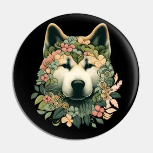 Akita Dog Botanical Illustration Nature Art 2 Pin