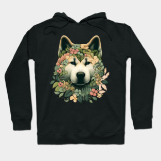 Akita Dog Botanical Illustration Nature Art 2 Hoodie