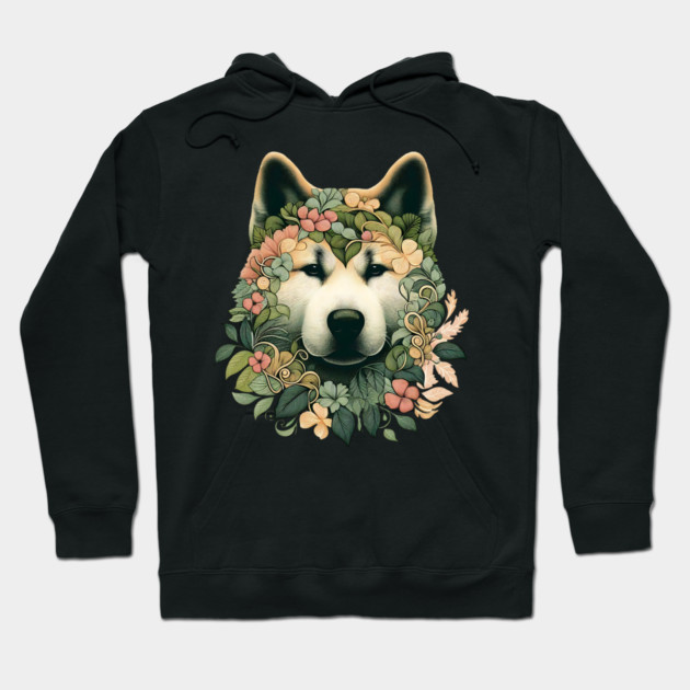 Akita Dog Botanical Illustration Nature Art 2 Hoodie by BirdsnStuff