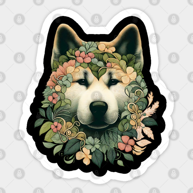 Akita Dog Botanical Illustration Nature Art 2 Sticker by BirdsnStuff