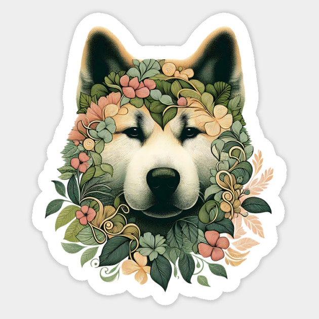Akita Dog Botanical Illustration Nature Art 2 Magnet by BirdsnStuff