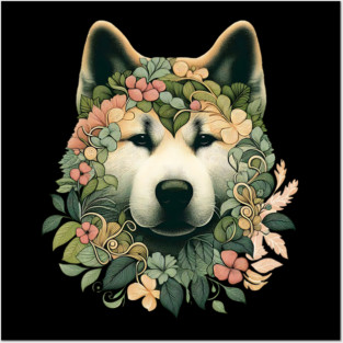 Akita Dog Botanical Illustration Nature Art 2 Posters and Art