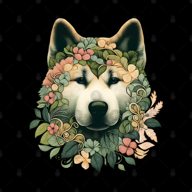 Akita Dog Botanical Illustration Nature Art 2 by BirdsnStuff