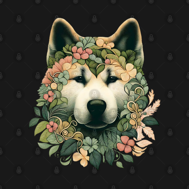 Akita Dog Botanical Illustration Nature Art 2 by BirdsnStuff