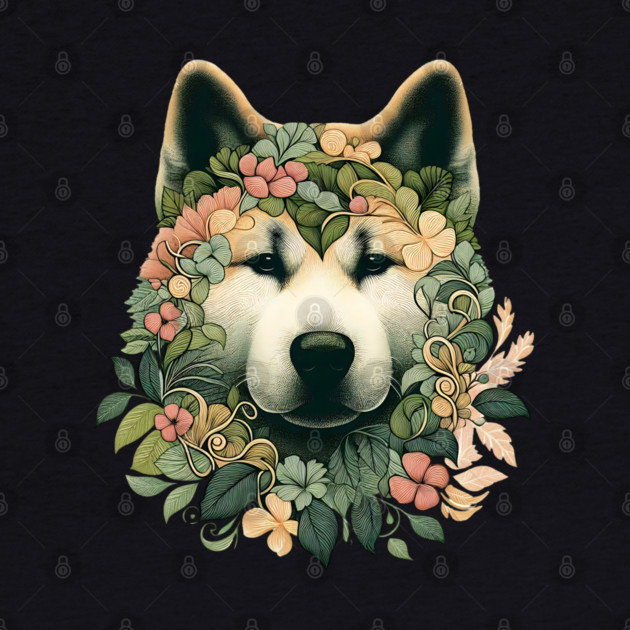 Akita Dog Botanical Illustration Nature Art 2 by BirdsnStuff