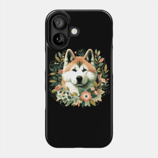 Akita Dog Botanical Illustration Nature Art Phone Case