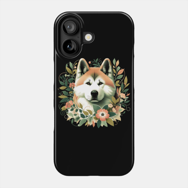 Akita Dog Botanical Illustration Nature Art Phone Case by BirdsnStuff