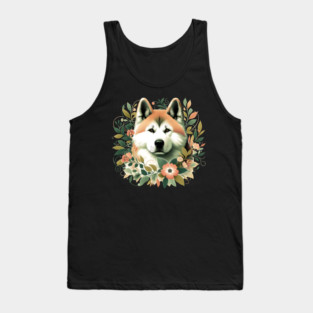 Akita Dog Botanical Illustration Nature Art Tank Top