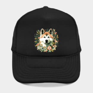 Akita Dog Botanical Illustration Nature Art Hat