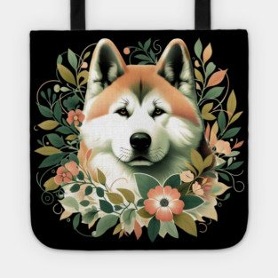 Akita Dog Botanical Illustration Nature Art Tote