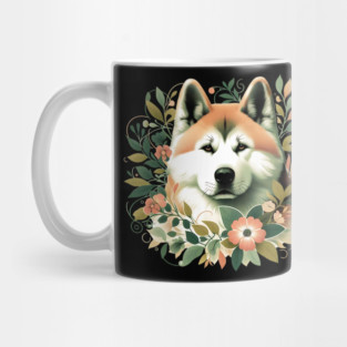Akita Dog Botanical Illustration Nature Art Mug