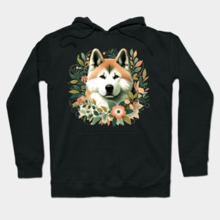 Akita Dog Botanical Illustration Nature Art Hoodie