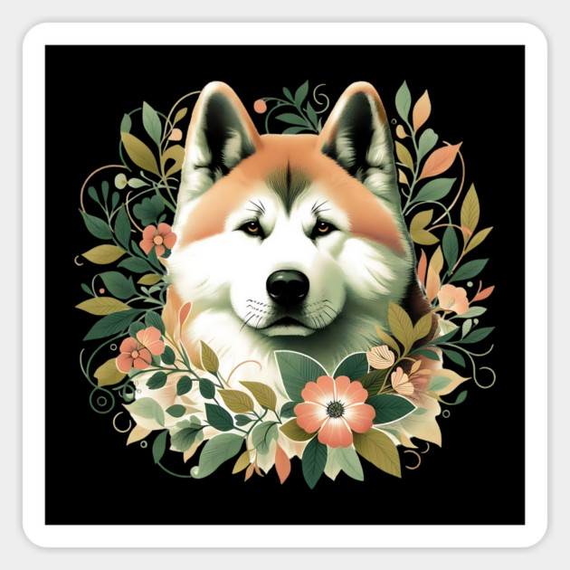 Akita Dog Botanical Illustration Nature Art Magnet by BirdsnStuff