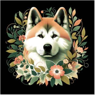 Akita Dog Botanical Illustration Nature Art Posters and Art