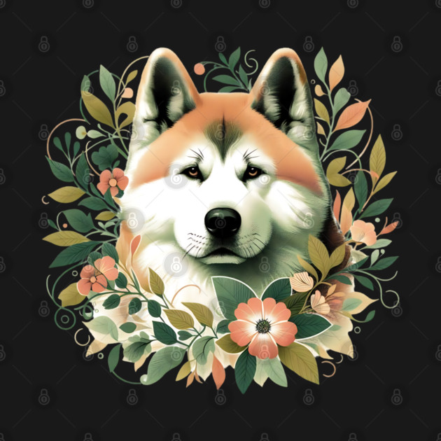 Akita Dog Botanical Illustration Nature Art by BirdsnStuff