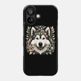 Botanical Alaskan Malamute Dog Illustration Nature Art 6 Phone Case