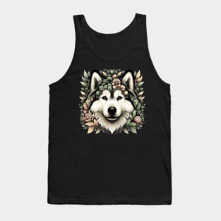 Botanical Alaskan Malamute Dog Illustration Nature Art 6 Tank Top
