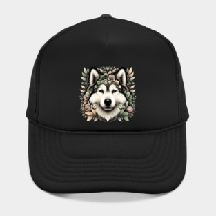 Botanical Alaskan Malamute Dog Illustration Nature Art 6 Hat