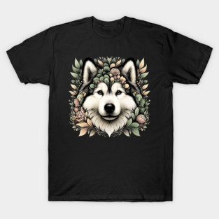 Botanical Alaskan Malamute Dog Illustration Nature Art 6 T-Shirt