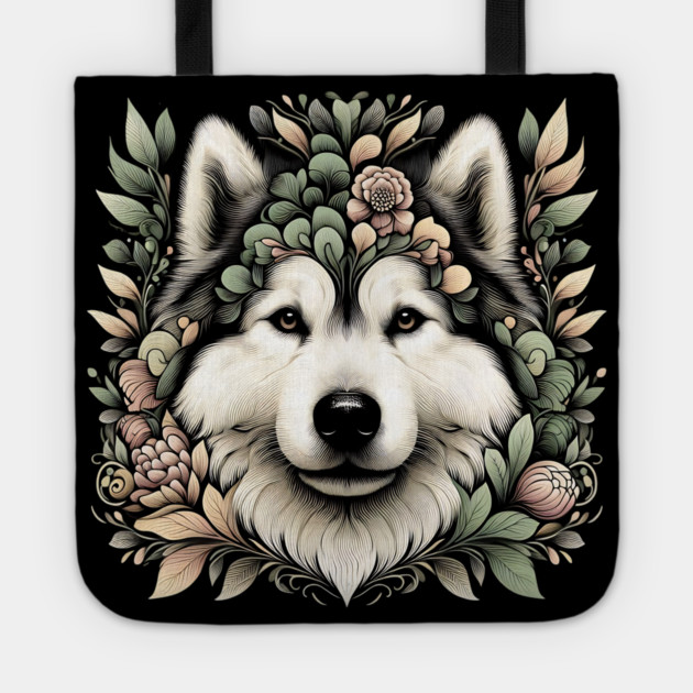 Botanical Alaskan Malamute Dog Illustration Nature Art 6 Tote by BirdsnStuff