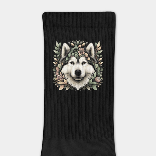 Botanical Alaskan Malamute Dog Illustration Nature Art 6 by BirdsnStuff