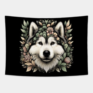 Botanical Alaskan Malamute Dog Illustration Nature Art 6 Tapestry