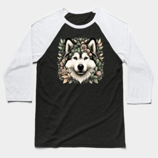Botanical Alaskan Malamute Dog Illustration Nature Art 6 Baseball T-Shirt