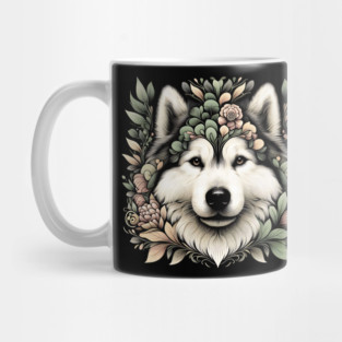 Botanical Alaskan Malamute Dog Illustration Nature Art 6 Mug