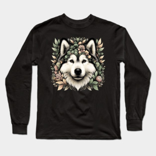 Botanical Alaskan Malamute Dog Illustration Nature Art 6 Long Sleeve T-Shirt