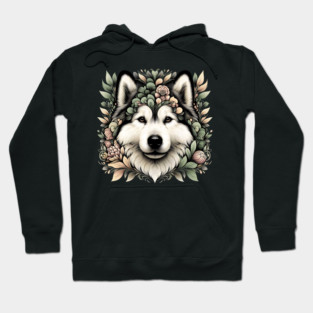 Botanical Alaskan Malamute Dog Illustration Nature Art 6 Hoodie
