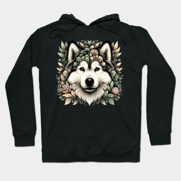 Botanical Alaskan Malamute Dog Illustration Nature Art 6 Hoodie by BirdsnStuff