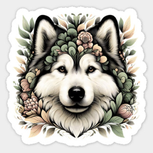 Botanical Alaskan Malamute Dog Illustration Nature Art 6 Sticker