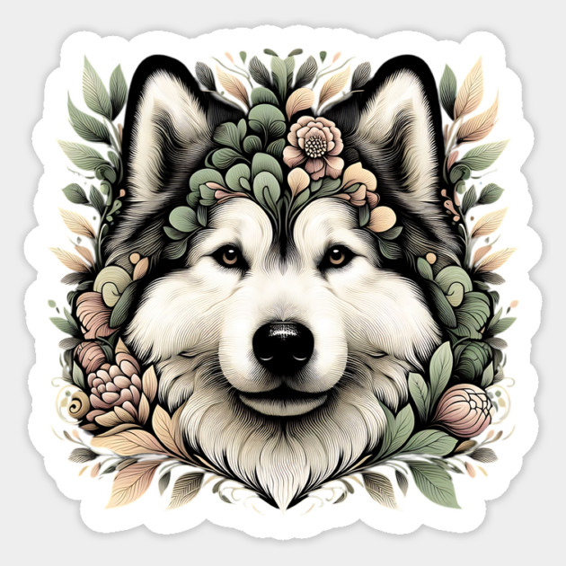 Botanical Alaskan Malamute Dog Illustration Nature Art 6 Magnet by BirdsnStuff