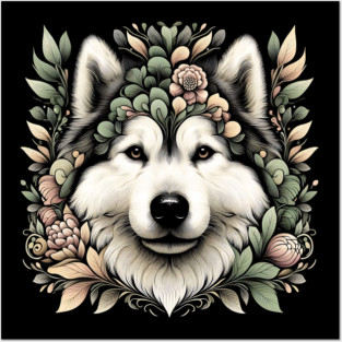 Botanical Alaskan Malamute Dog Illustration Nature Art 6 Posters and Art