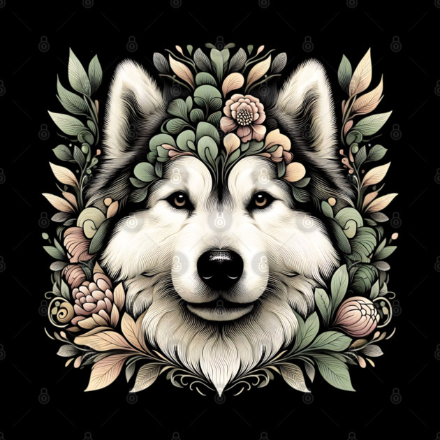 Botanical Alaskan Malamute Dog Illustration Nature Art 6 by BirdsnStuff