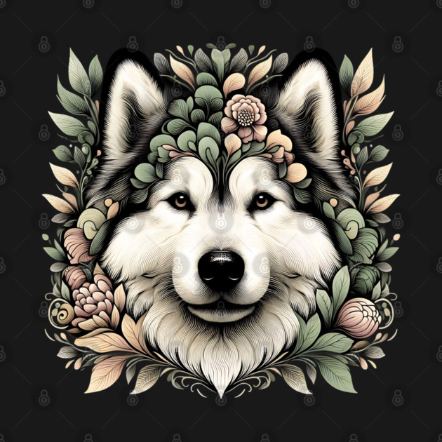 Botanical Alaskan Malamute Dog Illustration Nature Art 6 by BirdsnStuff